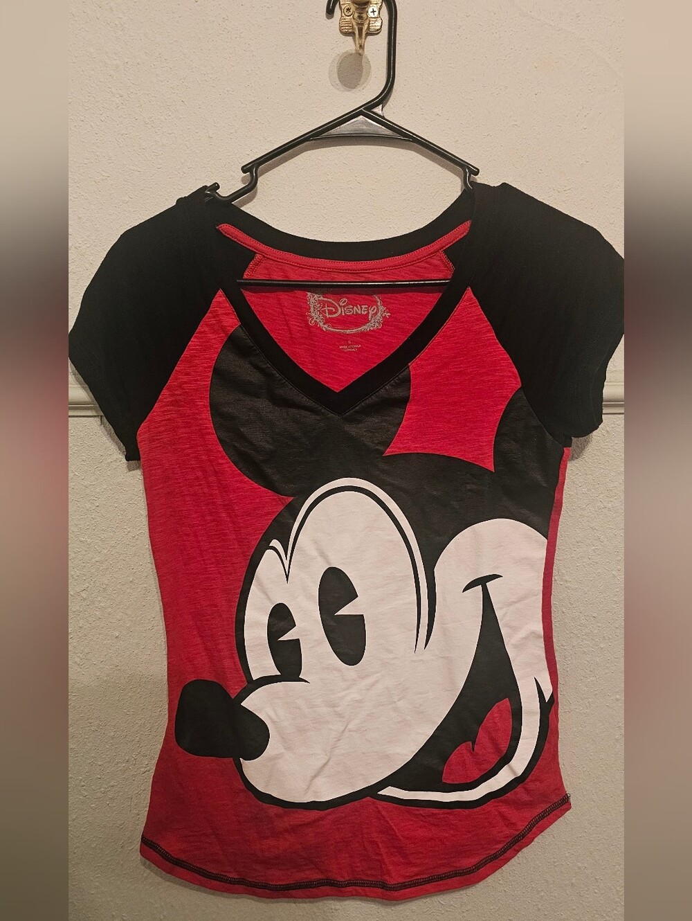 Disney Red & Black Mickey Mouse V-Neck Tee
